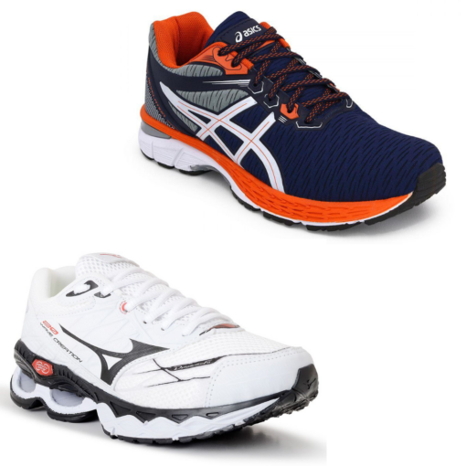 COMBO 2 Pares Asics Revelation MARINHO/LARANJA + Mizuno BRANCO